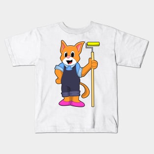 Cat at Wallpapering with Pressure roller Kids T-Shirt